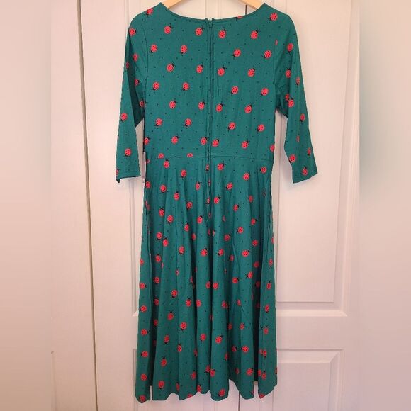 Unique Vintage Green Dress Red Lady Bug Print Key Hole Neck Size 10-12 NWT - Picture 5 of 15